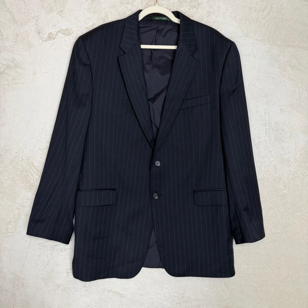 Lauren Ralph Lauren Pinstripe Wool Blazer Navy Blue 46L Two Button Old Money